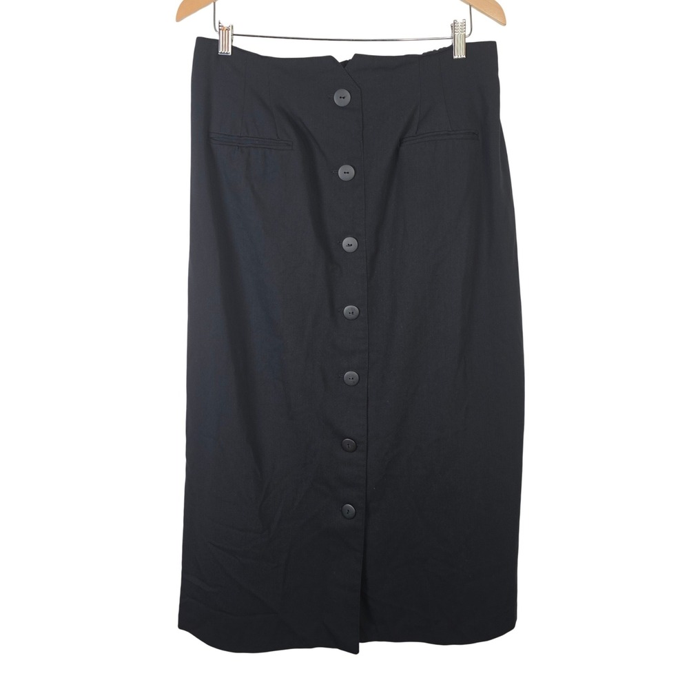 Maggie Lawrence Vintage Black‎ Button Front Midi Skirt Womens XL High Waist